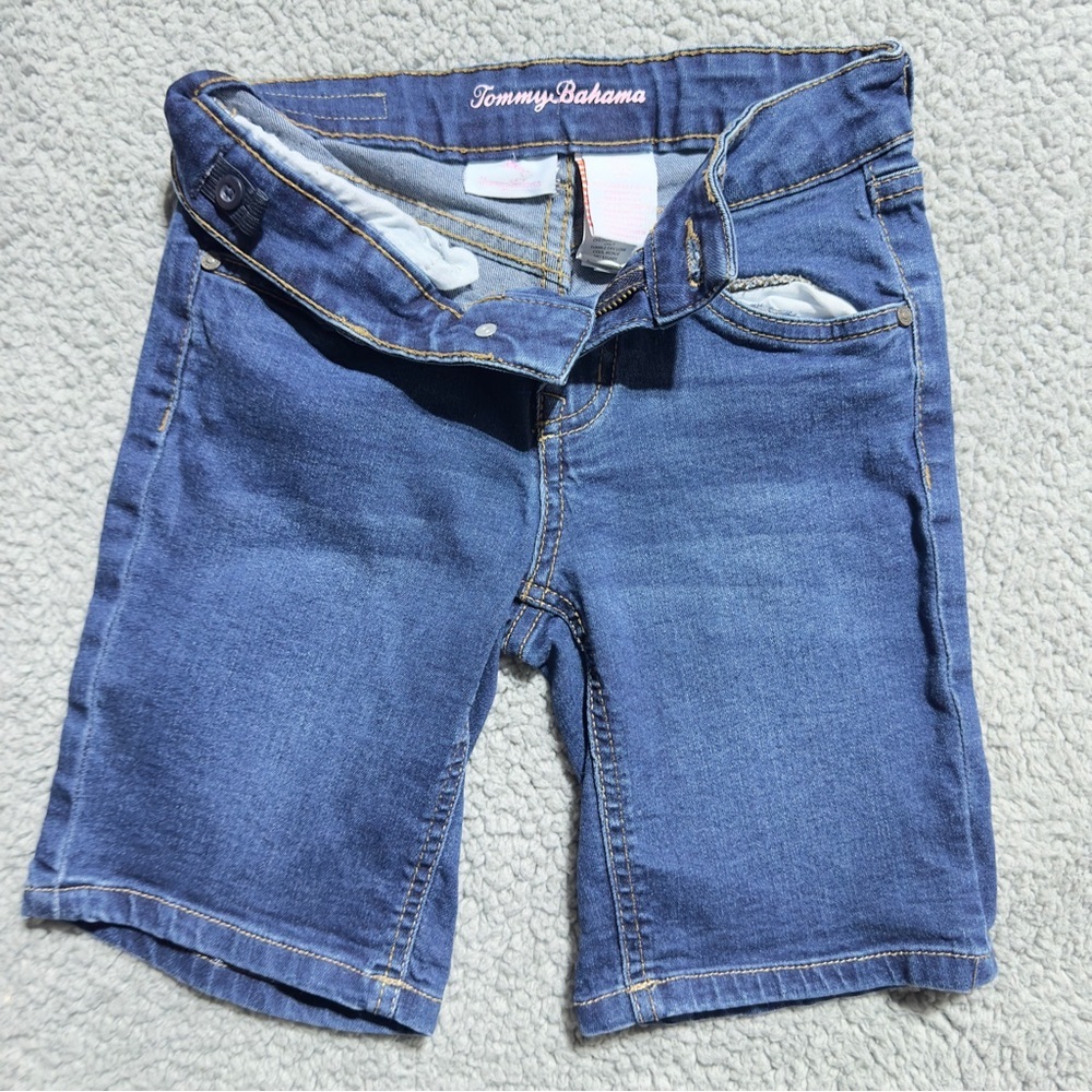 👉 Tommy Bahama Girls Tory Denim Bermuda Shorts Size 6 Blue Stretch Adjustable - Picture 4 of 7